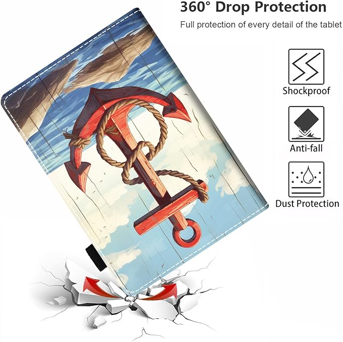 Case for All-New Amazon Fire HD 10 &amp 10 Plus Tablet 10.1 (13th/11th Generation 2023/2021 Release) Slim PU Leather Stand Cover with Card Slot &amp Auto Wake/Sleep Nautical Anchor
