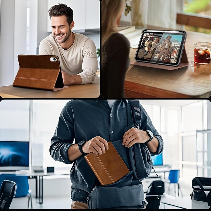 Gexmil Leather Case for iPad mini 7 (A17 Pro) 2024 / iPad mini 6 Generation 2021 8.3 InchPremium Cowhide Cover with Pencil HolderAdjustable Stand Auto Wake/SleepYellow Brown