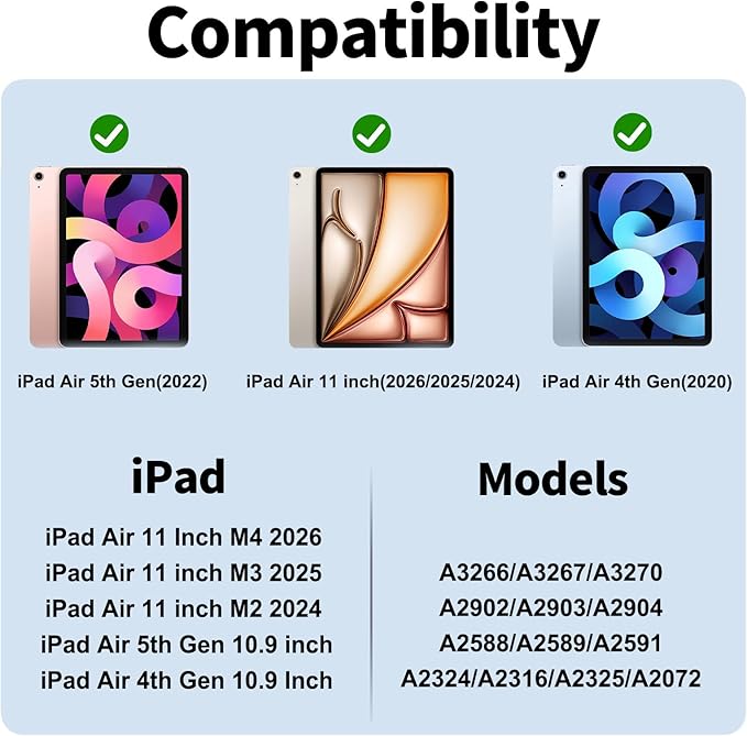 Case for iPad Air 11 Inch M4/M3/M2 2026/2025/2024 iPad Air 5th/4th Gen 10.9 Inch Case 2022/2020 with Pencil Holder Magnetic Detachable of Clear Back Cover Slim &amp Tri-Fold Cover Cream White