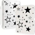 Cute Y2K Black Star for iPad Pro 11 Inch Case (M5/M4) 2025/2024 with Pencil Holder Auto Sleep/Wake White Leather Acrylic Back Detachable Cover