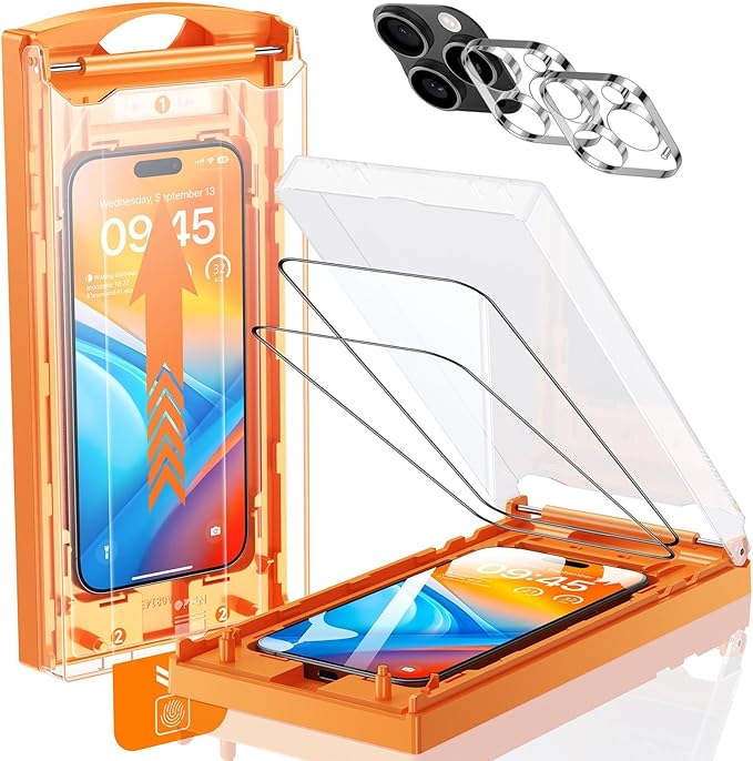 UNBREAK TOP 9H+ Glass 2+2 Packs for iPhone 16 Pro Max Screen Protector 6.9'' with Camera Lens Protector [Zero Bubble Auto-Dust Removal] [10X Military Protection] Tempered Glass Full Edge Coverage