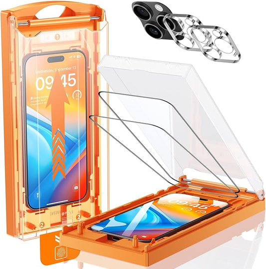 UNBREAK TOP 9H+ Glass 2+2 Packs for iPhone 16 Pro Max Screen Protector 6.9'' with Camera Lens Protector [Zero Bubble Auto-Dust Removal] [10X Military Protection] Tempered Glass Full Edge Coverage
