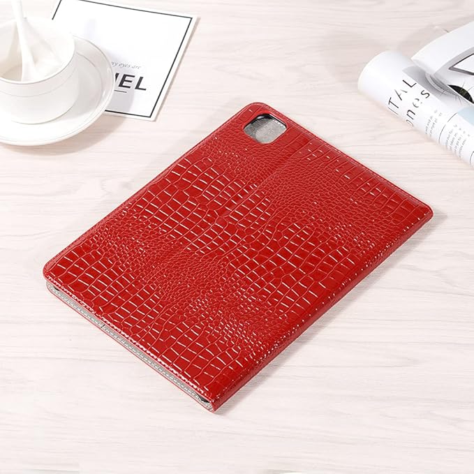 iPad Air 13'' (M4 2026)(M3 2025)(M2 2024) Case iPad Pro-3 4 5 6 (12.9'') Case for Women DMaos Synthetic Crocodile Leather Stand Folio Smart Cover with Pen Holder - Red