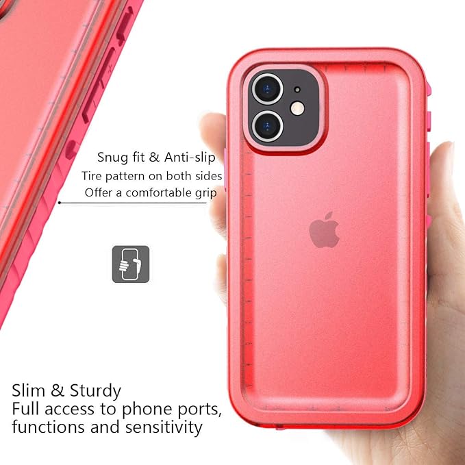 Cozycase Compatible with Waterproof iPhone 11 case Built-in Screen Protector Full-Body Rugged Bumper Sealed Case Cover Shockproof Dustproof Waterproof Case for iPhone 11 6.1 inch (Pink)