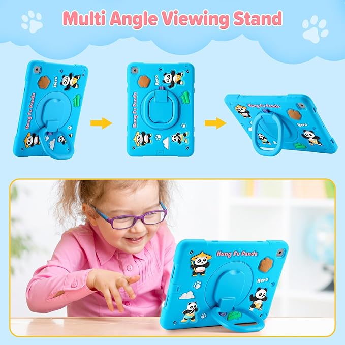 Case for iPad 9th/8th/7th Generation iPad 10.2 Inch 2021/2020/2019 Funny Cartoon Silicone 3D Panda Design Kids Case Heavy Duty Protection with Stand/Pencil Holder/Shoulder Strap