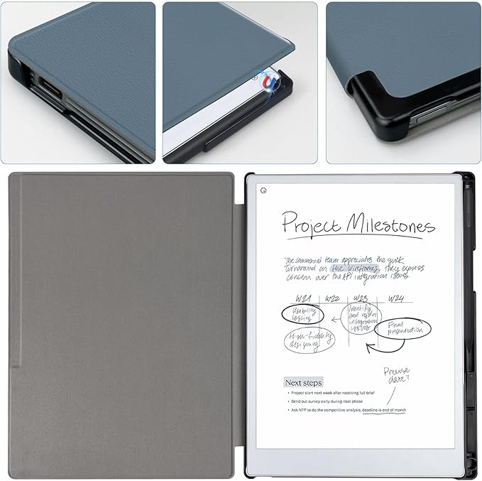 Case for Remarkable Paper Pro Tablet 11.8 (Released in 2024) Hard Back Shell Protective Book Folio Cover with Built-in Pen Holder with Auto Sleep/Wake Function.