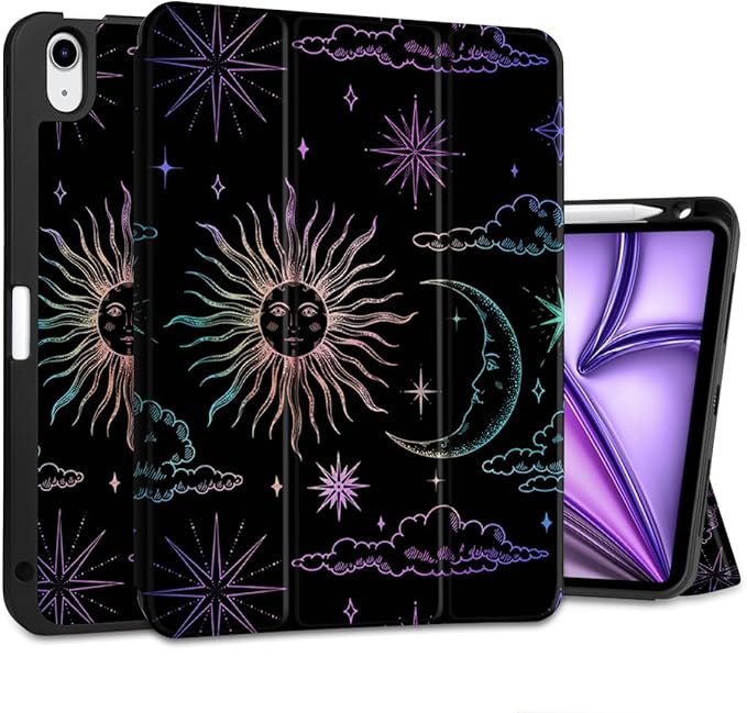DONGKE for iPad Air 11 Inch Case M4 2026 / M3 2025 / M2 2024 &amp iPad Air 5th 2022 / 4th Gen 2020 10.9 Inch Ultra Thin Soft TPU Back Cover with Pencil Holder Support Auto Wake/Sleep Sun &amp Moon