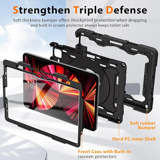 ROISKIN for iPad Air 11 inch M4/M3/M2 Case iPad Pro 11 inch 4th/3rd/2nd/1st GenerationiPad Air 5th/4th 10.9 inch CaseHeavy Duty Shockproof with 360 Stand Handle Shoulder Strap Pen Holder for Kids