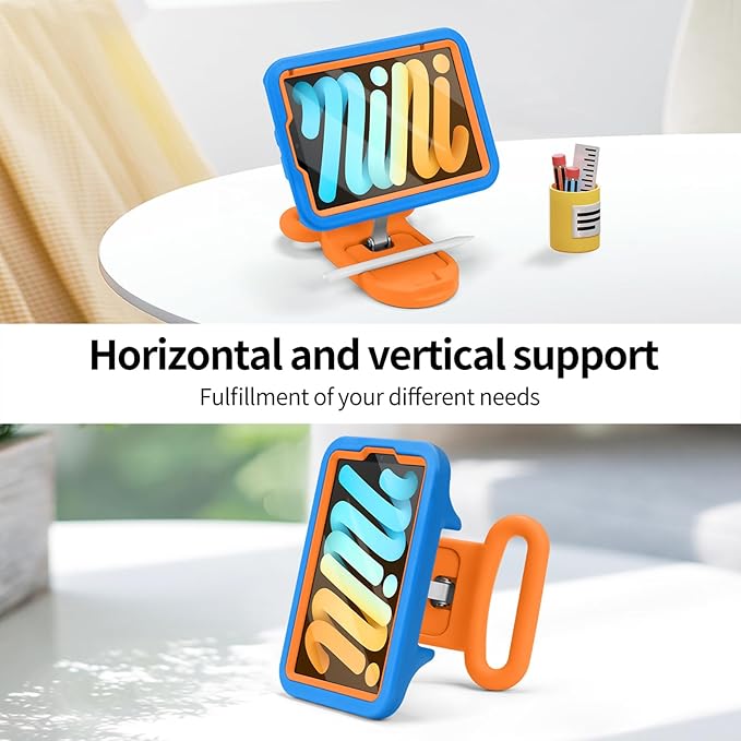 Kids Case for iPad mini 7 (A17 Pro) 2024 /iPad Mini6 2021Adjustable Portrait/Landscape Stand//Drop Proof with Handle/KickstandChild Friendly Case for iPad mini 7th/6th Gen 8.3inch (Blueorange)