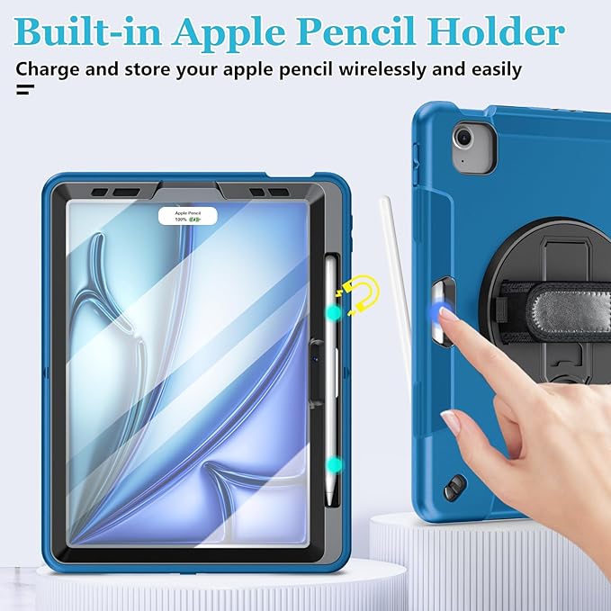 Case for iPad Air 11 M4 2026/ M3 2025/ M2 2024: TPU Cover for iPad Air 5th &amp 4th Generation 10.9 Inch (2020/2022) with Screen Protector- Stand- Handle- Shoulder Strap- Pencil Holder