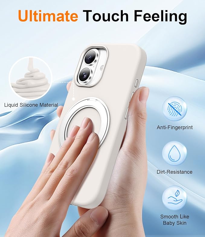 STERKER 360° Rotatable Stand Compatible with iPhone 17 Case with Magnetic [Military Grade Drop Tested][Adjustable Kickstand] Ring Holder Silicone Slim Back Soft Edge White
