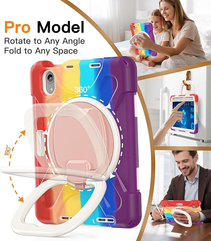 BATYUE Case for iPad mini 7 A17 Pro 2024/iPad Mini 6 2021 8.3 Inch with Pencil Holder 360 Rotating Stand Shoulder Strap Handle Grip Shockproof Rugged Case for iPad mini 7th/6th Gen Colourful Red