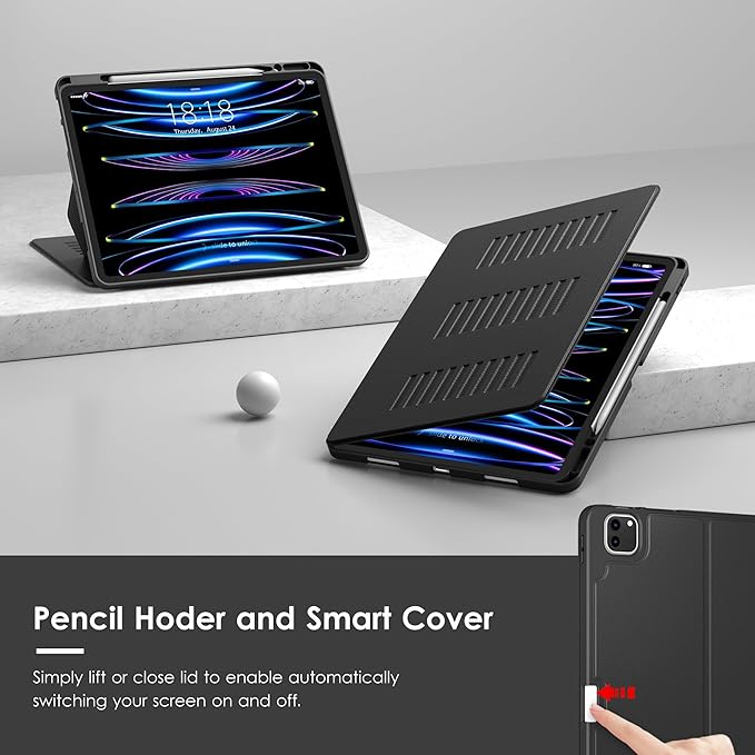VIKESI Case for iPad Pro 12.9 6th / 5th / 4th / 3rd Generation Case 2022/2021/2020/2018Multiple Angles Magnetic Stand CoverShockproof Soft BackPencil Holderand Auto Sleep/WakeBlack