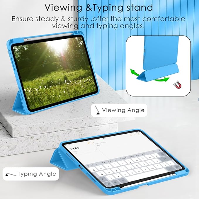 ZryXal New iPad Pro 13 Inch Case (M5) 2025 / (M4) 2024 with Pencil Holder Smart iPad Case [Support Pencil Pro and Pencil (USB-C)] Support Touch ID and Auto Wake/Sleep (New Ocean Blue)
