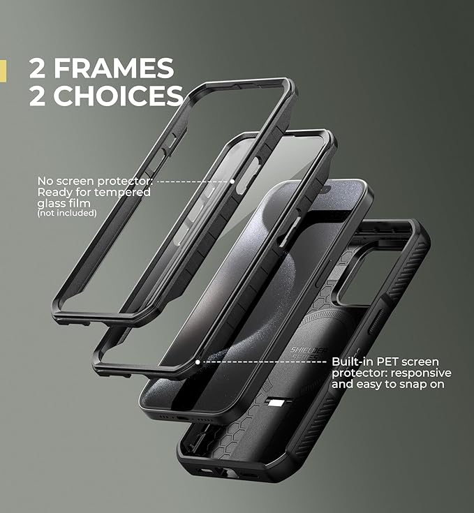 Dexnor for iPhone 15 Pro Case with Slide Camera Cover &amp Adjustable Kickstand &amp Built-in Screen Protector Magnetic Rugged Shockproof Bumper Cases Heavy-Duty Magnetic Protective CoverBlack