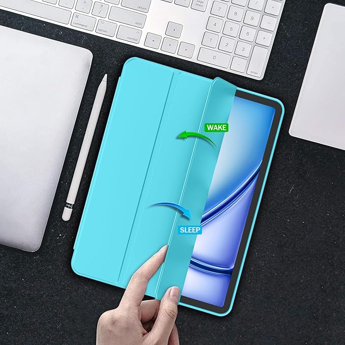 iMieet iPad Air 11 Inch Case M4/M3/M2(2026/2025/2024) iPad Air 5th/4th Generation Case 2022/2020 10.9 Inch with Pencil HolderTrifold Stand Smart Case with Soft TPU Back(New Cyan)