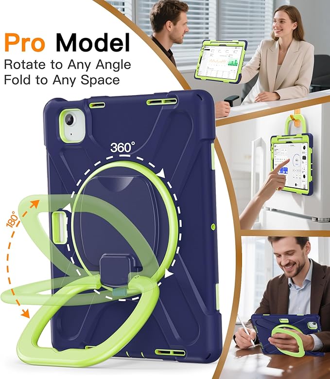 BATYUE Case for iPad Air 11-inch M4(2026)/ M3(2025) /M2(2024) iPad Air 5th/4th 10.9 inch(2022/2020) iPad Pro 11 inch 4th/3rd/2nd/1st Cover with Pencil Holder Kickstand &amp Strap for Boy (NavyLime