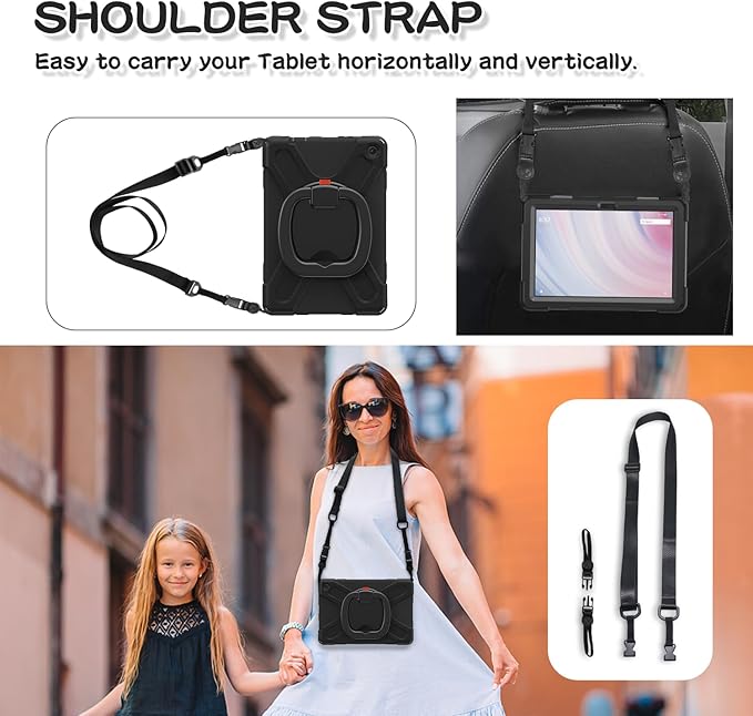All-New Fire HD 10 &amp Fire HD 10 Kids Pro Tablet Case (13th Gen 2023 Release)Heavy Sturdy Shockproof Kids CaseRotating Stand/Carrying Strap (Black+Black)