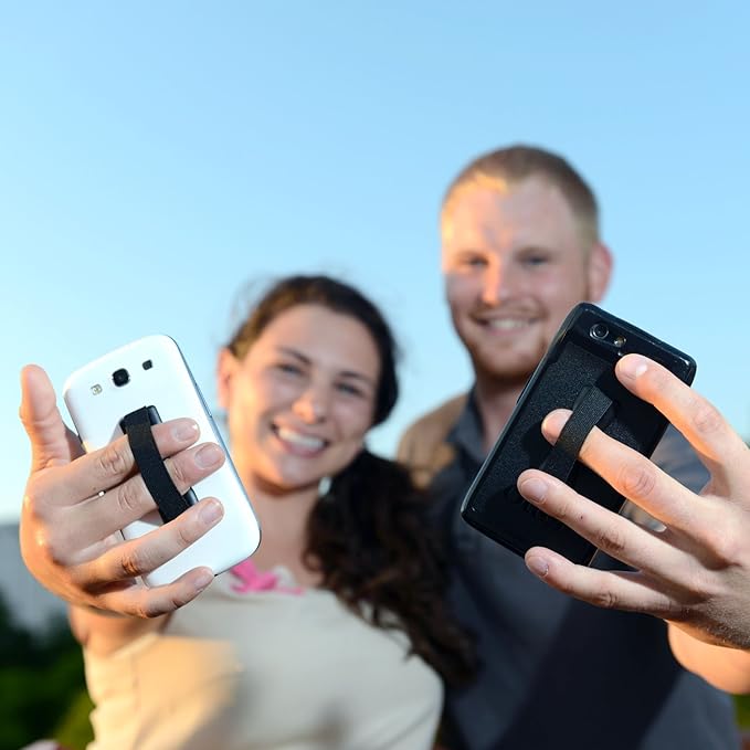 LoveHandle Duo Grip for Smartphone and Tablet - Black Elastic Strap wih Black Base Original Grip + XL Grip