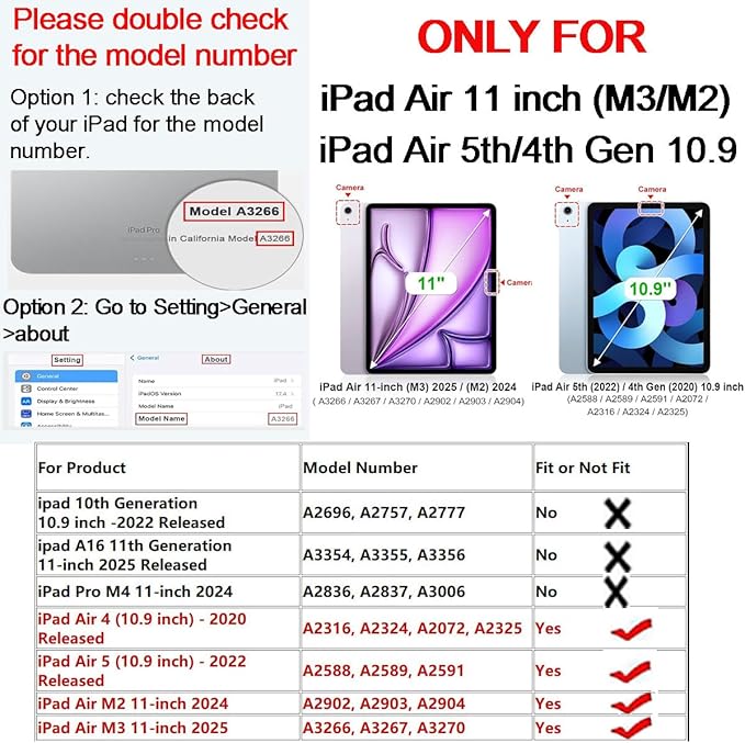 Case for iPad Air 11” M3 2025/Air 11” M2 2024/10.9 inch Air 5 2022/Air 4 2020 Rotating Stand Smart Magnetic Cover Air 5th/4th Generation A2902 A2903 A2588 A2589 A2316 A2324 (Cherry Flower)
