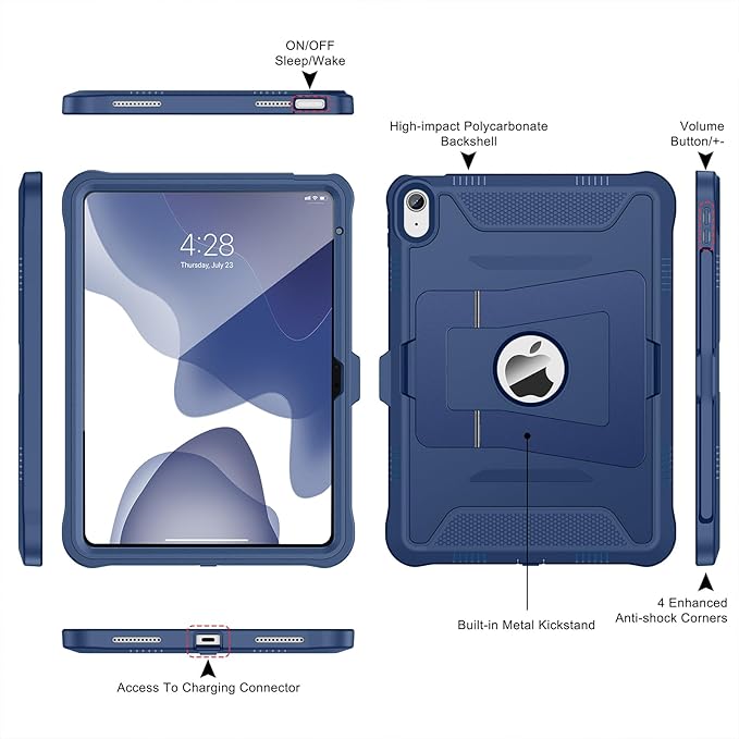 Soke Case for iPad (A16) 11th Generation 11-Inch 2025 /10th Generation 10.9-Inch 2022 with Screen Protector and Multi-Angle Kickstand Rugged Full Body Heavy Duty Protective Cover - Navy