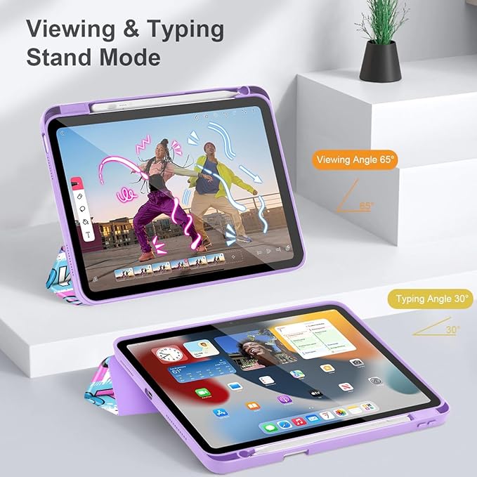 May Chen for iPad (A16) 11th Generation Case 11 Inch 2025 iPad 10th Gen Case 2022 10.9 inch Built-in Pencil Holder with Shockproof Cover Clear Back Shell Auto Wake/Sleep Girls calligraphic