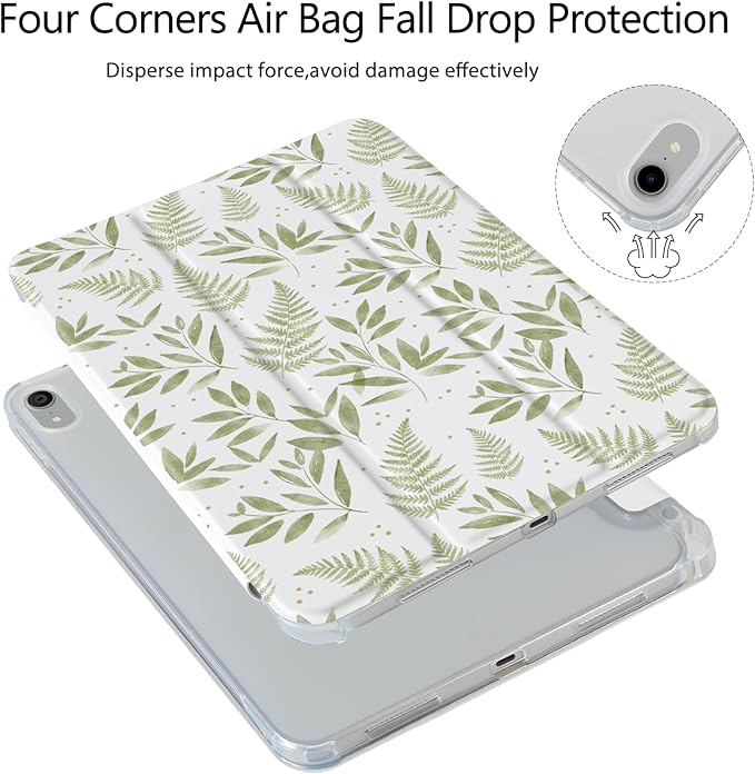 Cute Fern Leaves Branches for iPad 9th/8th/7th Gen Case 10.2 Inch (2021/2020/2019)[Pencil Holder+Auto Sleep/Wake]Slim Stand Soft Leather TPU Back Smart CoverWhite
