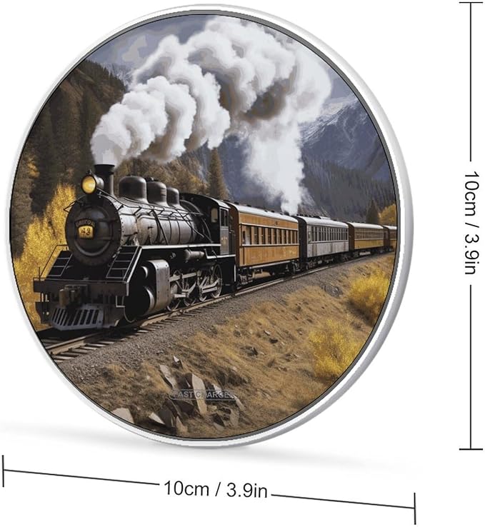 Steam Locomotive Train Wireless Charger Fast Wireless Charging Pad with USB Cable 10W Anti-Slip Magnetic Wireless Charger Portable Slim Charger Puck Travel Charging Station