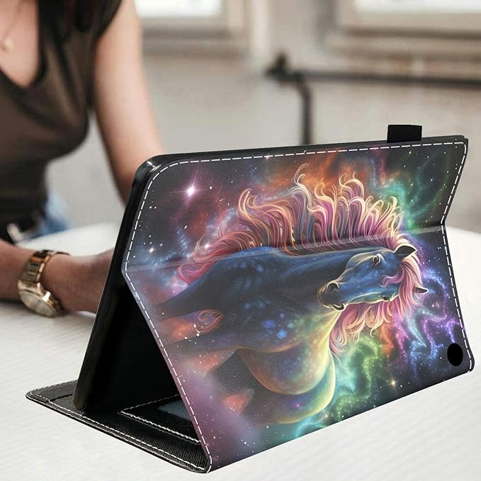 Case for All-New Amazon Kindle Fire HD 10 &amp 10 Plus Tablet (13th/11th Generation 2023/2021 Release) 10.1 - Premium PU Leather Stand Cover with Smart Auto Wake Rainbow Horse
