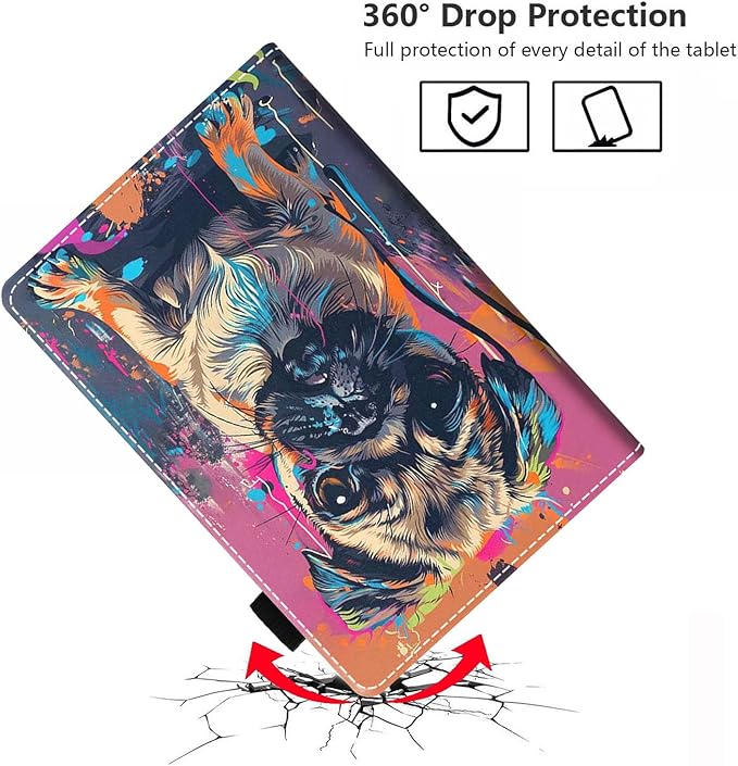 Case for Amazon Kindle Fire HD 10 &amp 10 Plus Tablet 10.1 (13th/11th Generation 2023/2021 Release) - Premium PU Leather Cover with Auto Sleep Wake Watercolor Art Pug