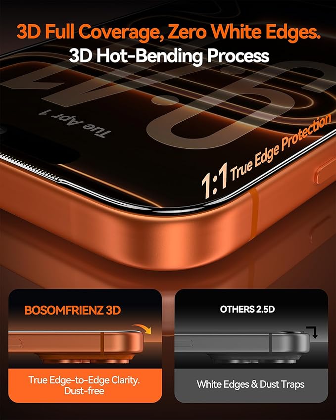 for iPhone 17 Pro Max Shatterproof Screen Protector Anti-Glare Anti-Reflective 3D Curved Tempered Glass 12FT Military Grade Drop Protection 3s Bubble-Free Install Fingerprint-Proof 2-Pack