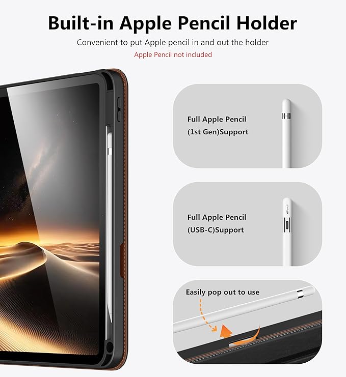 DTTO for iPad A16 Case iPad 11th / 10th Generation Case (2025/2022) 360 Degree Rotating Premium Leather Folio Stand Cover with Pencil Holder Black Brown