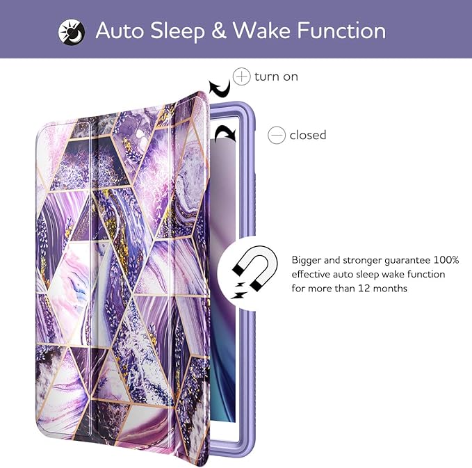 SURITCH Case for iPad 10.2 (iPad 9th/8th/7th Generation) Protective Case with Built-in Screen Protector and Pencil Holder Case with Stand Function and Auto Sleep/Wake for iPad 10.2 Inch - Purple