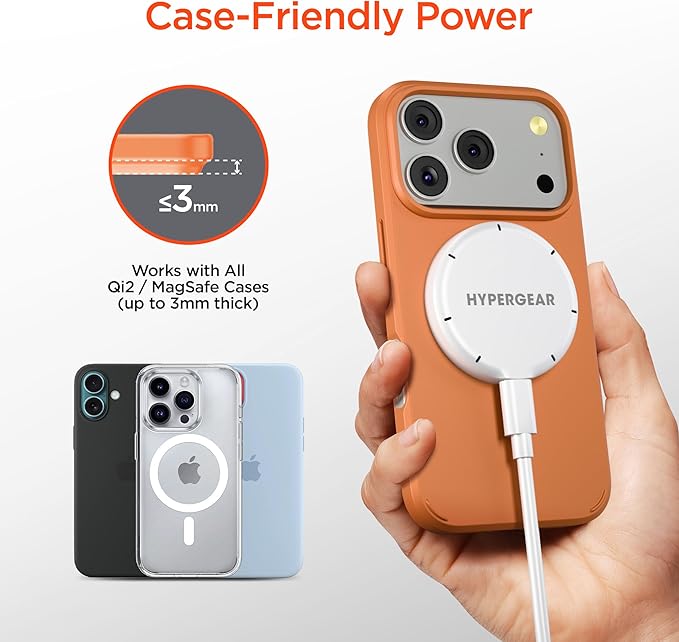 15W Magnetic Wireless Fast Charger with Qi2 - Portable 15W Snap-On Fast Charge MagSafe Wireless Charging Pad for iPhone Samsung Galaxy AirPods &amp More