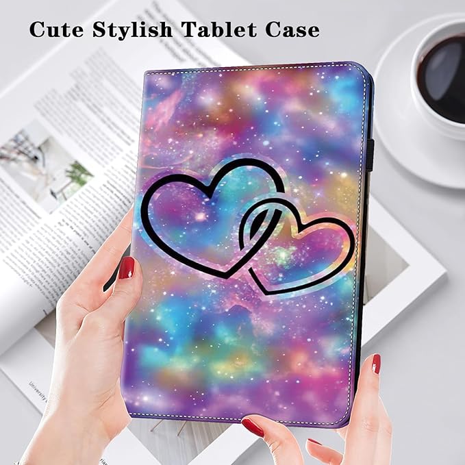 for All-New Kindle Fire HD 10 Tablet Case 13th Generation 2023 Release 10.1 PU Leather Folio Stand Cover with Card Slots for Fire HD10 &amp HD 10 Plus Tablet 2023/2021 - Two Hearts