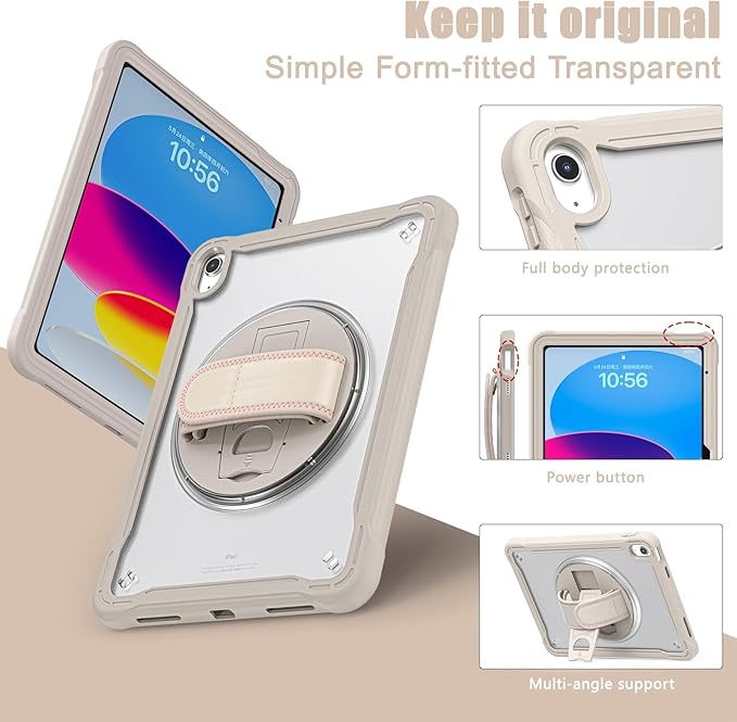 Case for iPad (A16) 11th/10th Generation 2025/2022 11/10.9 inch Rugged Shockproof Protective Cover with Screen Protector 360° Rotating Hand Strap&ampStand Pencil Holder Khaki