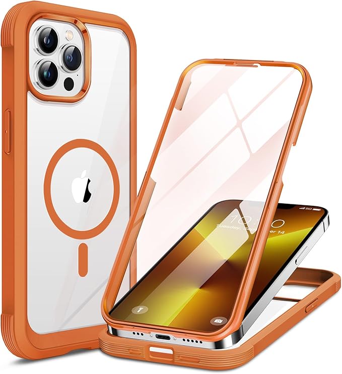 Miracase for iPhone 13 Pro Case 6.1with MagSafeBuilt in Screen ProtectorFull-Body Protection(Orange)
