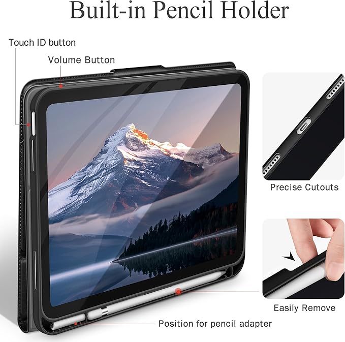 auaua Case for iPad (A16) 11th Generation 11 Inch 2025 iPad 10th Generation 10.9 Inch 2022 with Pencil Holder and Pocket Typing Angle Muti-Stand Magnetic Closure Auto Sleep/Wake (Black)