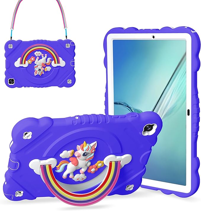 XZC Case for Samsung Galaxy Tab A8 10.5 inch (SM-X205N/X200N/X207) 2021/2022 Unicorn Heavy Duty Shockproof Protective Cover with Adjustable Shoulder Strap (Purple)