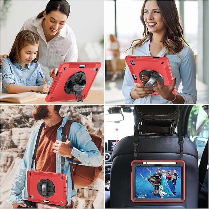Case for iPad (A16) 11th/10th Generation Case: Protective Cover for iPad 11th Gen 11 Inch 2025 &amp10th Gen 10.9 2022 with Screen Protector- Stand- Shoulder Strap- Handle- Pencil Holder-Red