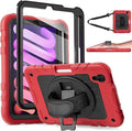 for iPad mini 7 A17 Pro/iPad mini 6 8.3 Inch Case iPad mini 7th/6th Generation Case (2024/2021) with Pencil Holder/Kickstand Hand Strap/Shoulder StrapRed+Black