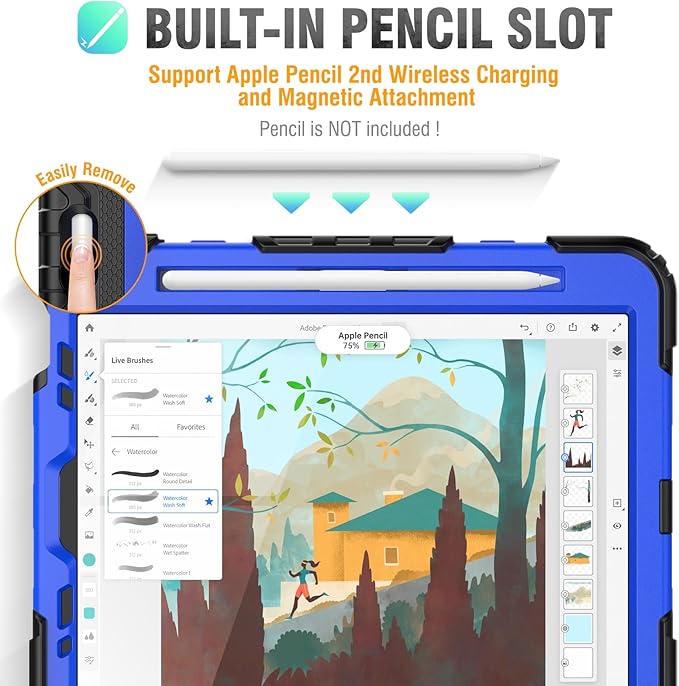HXCASEAC Case for iPad Air 5th/4th Gen 10.9 inch Shockproof Design with Pencil Holder Screen Protector Hand Strap Protective Air 5/4 Case (A2316 A2324 A2588 A2589 A2591 A2072 A2325) - Blue