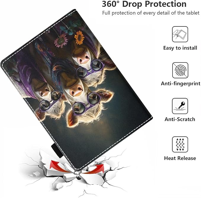 Case for All-New Amazon Kindle Fire HD 10 &amp 10 Plus Tablet 10.1 (13th/11th Generation 2023/2021 Release) - PU Leather Folio Case with Smart Auto Wake/Sleep Funny Cows Combination