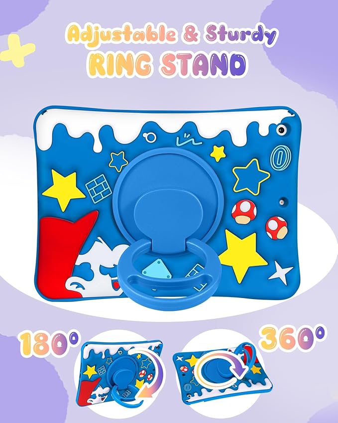 Cute Case for iPad 9th/8th/7th Generation - Silicone 3D Design for Girls Women Girly Kawaii Funny Cartoon Soft Stand for iPad Case 9th/8th/7th Generation with Lanyard 10.2 InchBlue Maliao