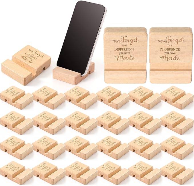 Wenqik 24 Set Employee Appreciation Gifts Bulk Wooden Phone Stand for Desk Wooden Phone Holder Office Workers Thank You Gift for Team Coworkers Staff Nurse Teacher Colleagues Doctor (Difference)