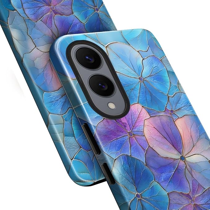 Blue Hydrangea Floral Stained Glass Aesthetic