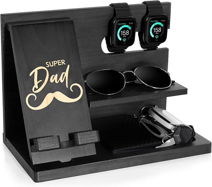 Fathers Day for Dad Dad Birthday Gifts Wood Phone Docking Station Nightstand Organizer Gifts for Dad Christmas Father's Day Dad Gifts from Daughter Son Organiser Birthday Presents for Dad