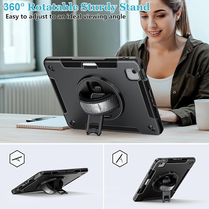 Case for iPad Air 11 M4 2026/ M3 2025/ M2 2024: TPU Cover for iPad Air 5th &amp 4th Generation 10.9 Inch (2020/2022) with Screen Protector- Stand- Handle- Shoulder Strap- Pencil Holder