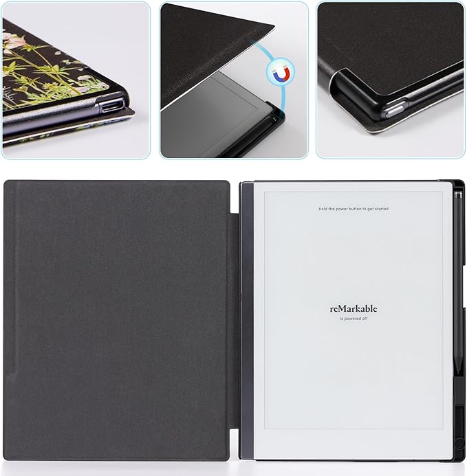 CoBak Case for Remarkable 2 Paper Tablet - Lightweight and Hard Back Shell Protective Book Folio Cover with Built-in Pen Holder - for 10.3 2020 ReleasedDark Botanica
