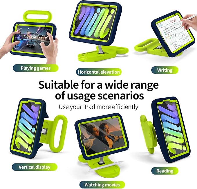 Kids Case for iPad mini 7 (A17 Pro) 2024 /iPad Mini6 2021Adjustable Portrait/Landscape Stand//Drop Proof with Handle/KickstandChild Friendly Case for iPad mini 7th/6th Gen 8.3inch (Bluegreen)